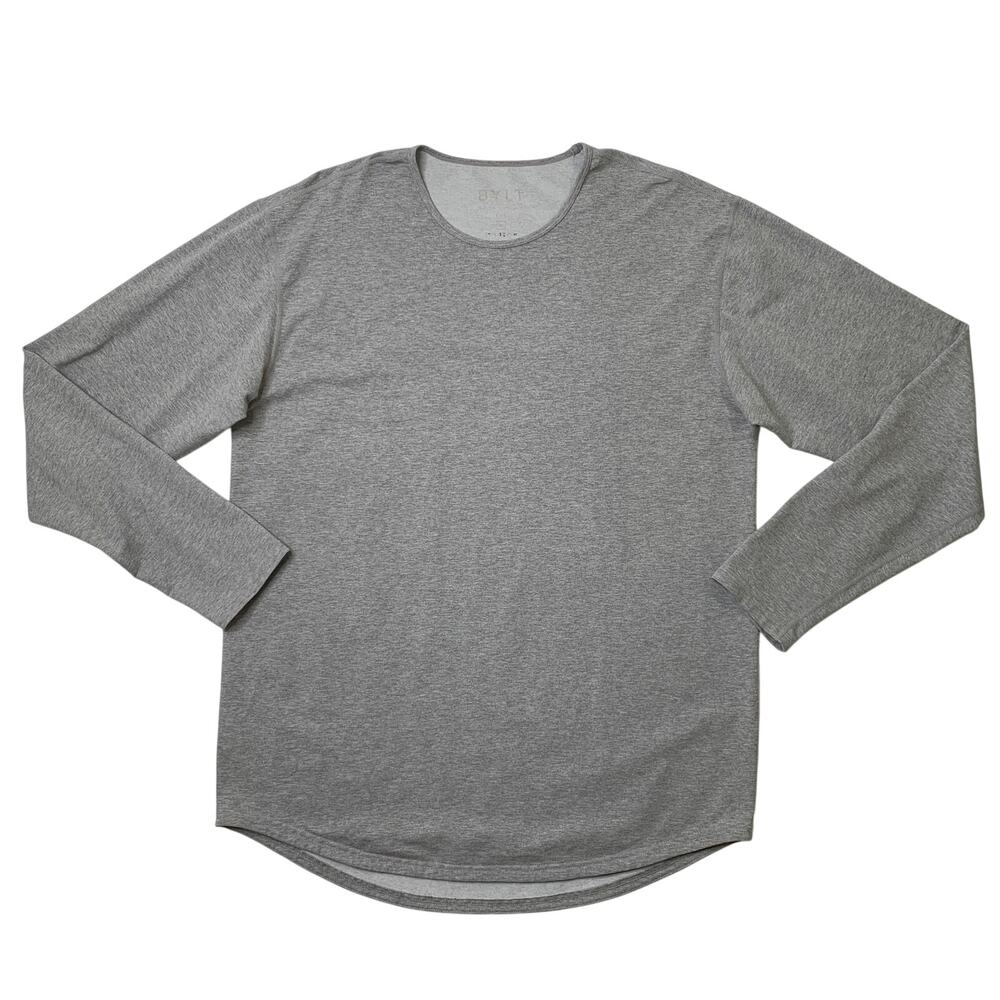 BYLT Shirt Mens L Large Gray Drop Cut Long Sleeve Cotton Blend Stretch Muscle